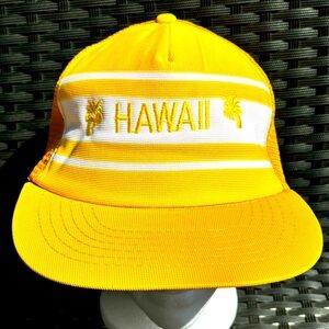 Vintage Yellow Embroidered Hawaii Foam Trucker Hat – Mesh Snapback Cap